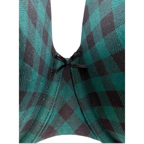 Cacique 46DD Bra Full Coverage Lightly Lined Green Black Check Garden Check - Picture 6 of 11